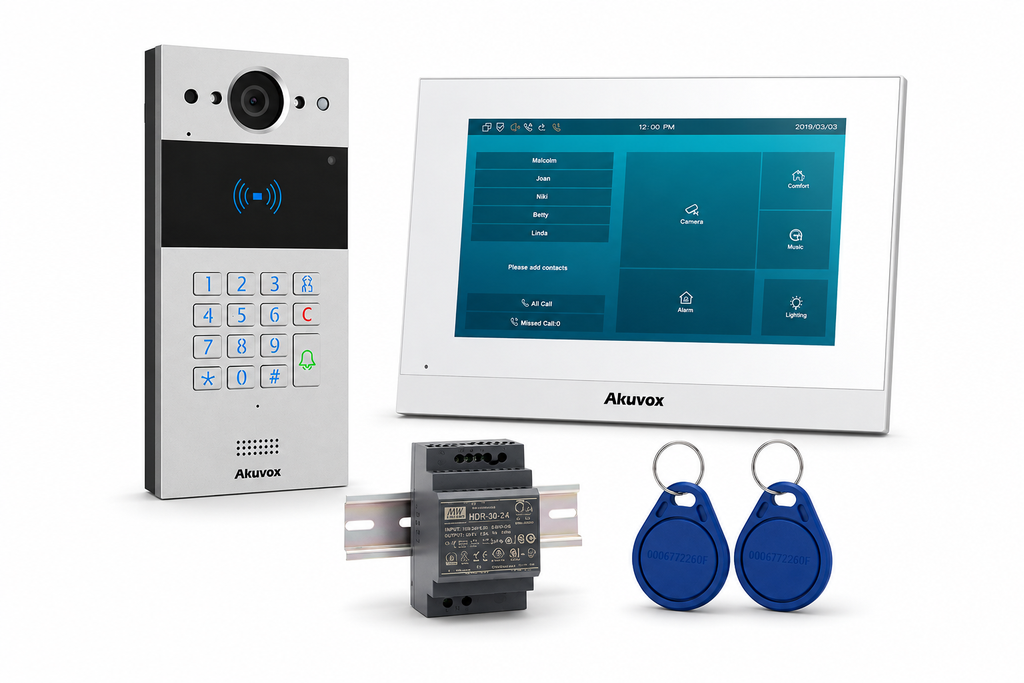 VISION 2W KEY | Complete 2-draads Video-intercomkit | 7" Binnenmonitor | Codeklavier & Badge